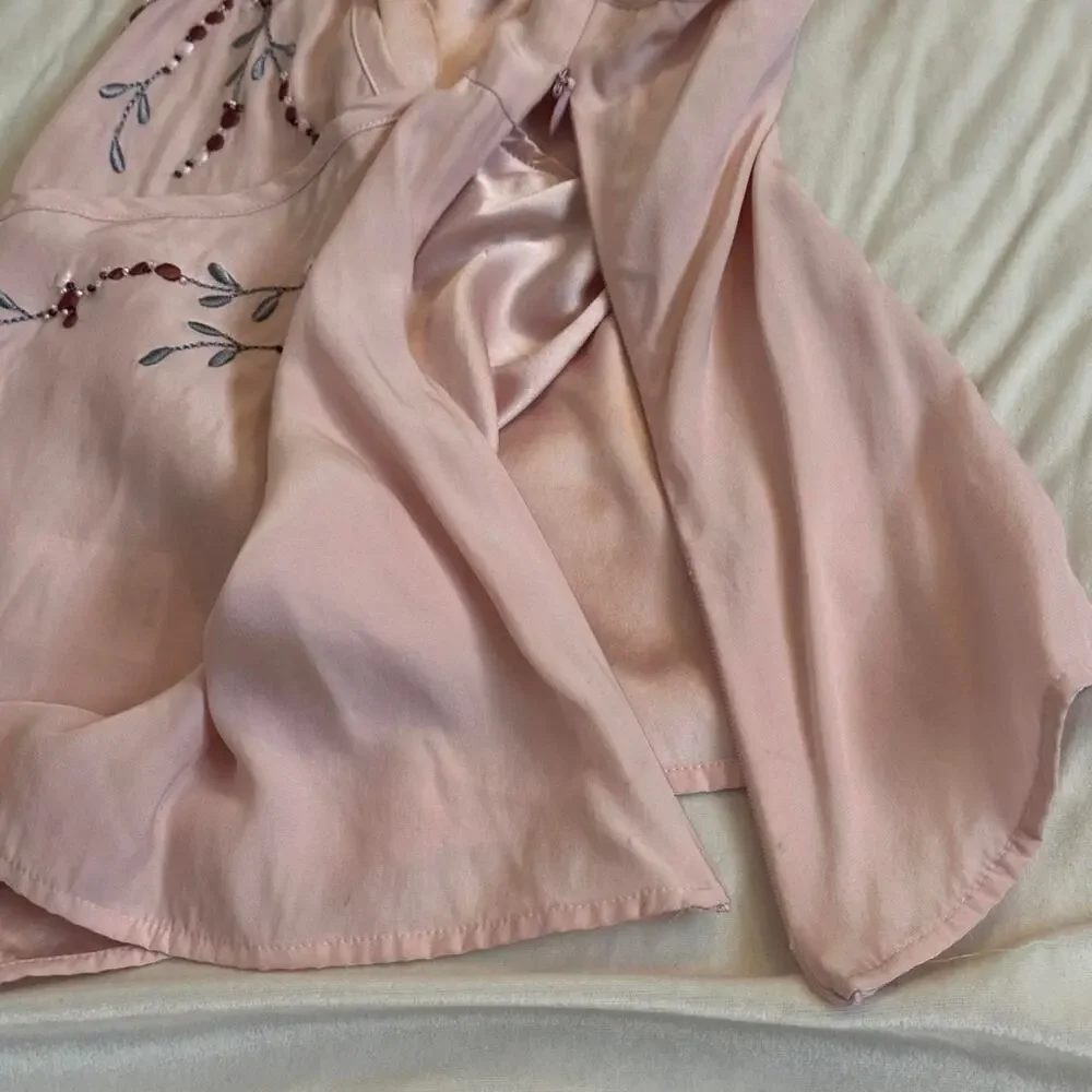 Vintage 90s Silk Pink embroidered beaded Cami Top - Picture 3 of 8